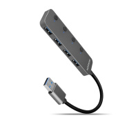 AXAGON HUE-MSA, 4x USB 3.2 Gen 1 SWITCH hub, kovový, micro USB nap. konektor, kabel USB-A 20cm