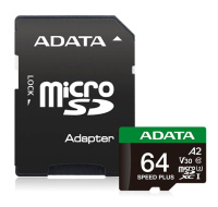 ADATA MicroSDXC karta 64GB Speed Plus, U3, C10, A2, V30 (R:160/W:140 MB/s) + SD adaptér