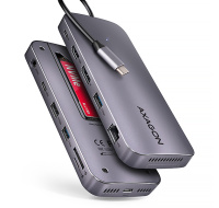 AXAGON HMC-12GM2, USB 10Gbps hub, 3x USB-A, USB-C, HDMI, DP, RJ-45 GLAN, M.2, SD/mSD, audio, PD 100W, kabel USB-C 50cm