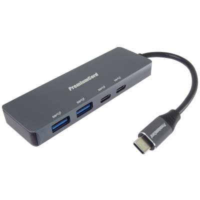 PREMIUMCORD Hub USB-C na 2x USB 3.2 Typ-C +2x USB 3.2, 5G SuperSpeed, Aluminum