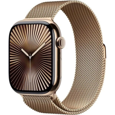 Apple Watch Series 10 GPS + Cellular 42mm Gold Titanium Case with Gold Milanese Loop