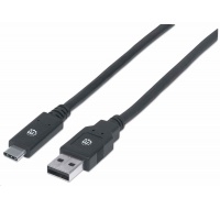 Manhattan USB kabel, USB 3.2 Gen 1, USB-A Male na USB-C Male, 5 Gbps, 2m, černá