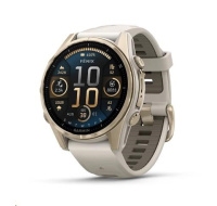 Garmin fenix® 8 – 43 mm, AMOLED, Sapphire, Soft Gold / Fog grey se silikonovým řemínkem, EU