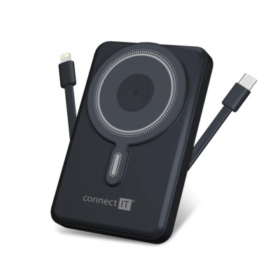 CONNECT IT Powerbanka TravelCharge, MagSafe, 10000 mAh, USB-C, Lightning, Šedá