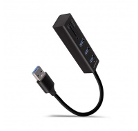 AXAGON HMA-CR3A, USB 3.2 Gen 1 hub, porty 3x USB-A + čtečka karet SD/microSD, kovový, kabel USB-A 20cm