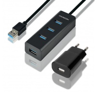 AXAGON HUE-S2BP, 4x USB 3.0 CHARGING hub, vč. AC adaptéru, kabel USB-A 1.2m