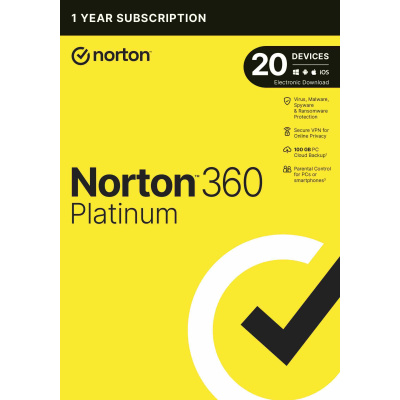 NORTON 360 PLATINUM 100GB +VPN 1 uživatel pro 20 zařízení na 1 rok ESD