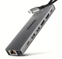 AXAGON HMC-7HX2, USB 5Gbps hub, 2x USB-A, USB-C, 2x HDMI 4k/60Hz, RJ-45 GLAN, PD 100W, kabel USB-C 15cm