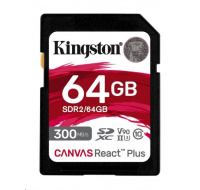 Kingston SDXC karta 64GB Canvas React Plus SDHC UHS-II 300R/260W U3 V90 for Full HD/4K/8K