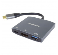 PremiumCord adaptér USB-C na HDMI, USB3.0,  PD, rozlišení 4K a FULL HD 1080p