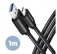 AXAGON BUCM3-AM10AB, SPEED kabel USB-C <-> USB-A, 1m, USB 3.2 Gen 1, 3A, ALU, oplet, černý